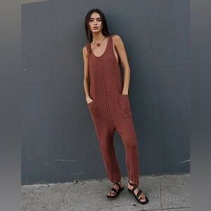 Free People Rust Brown Knit Tank Jumpsuit